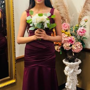 David's Bridal wine satin dress